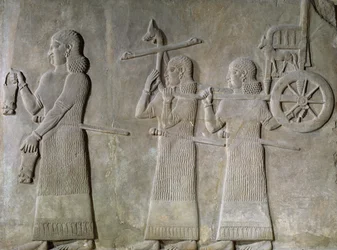 Relief Depicting Servants Carrying Drinking Vessels and the Royal Chariot, from the Palace of Sargon II at Khorsabad